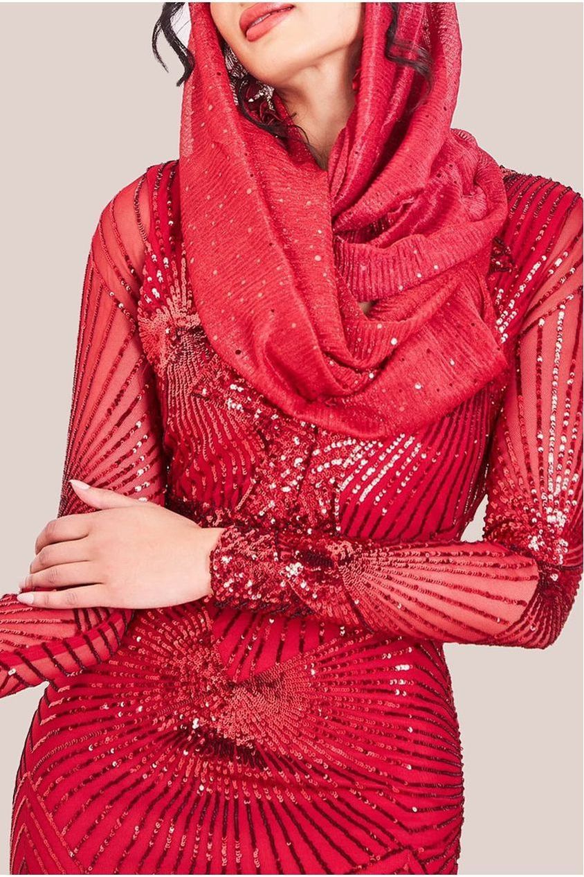 Modesty Starburst Sequin Maxi Dress - Red DR1824MOD