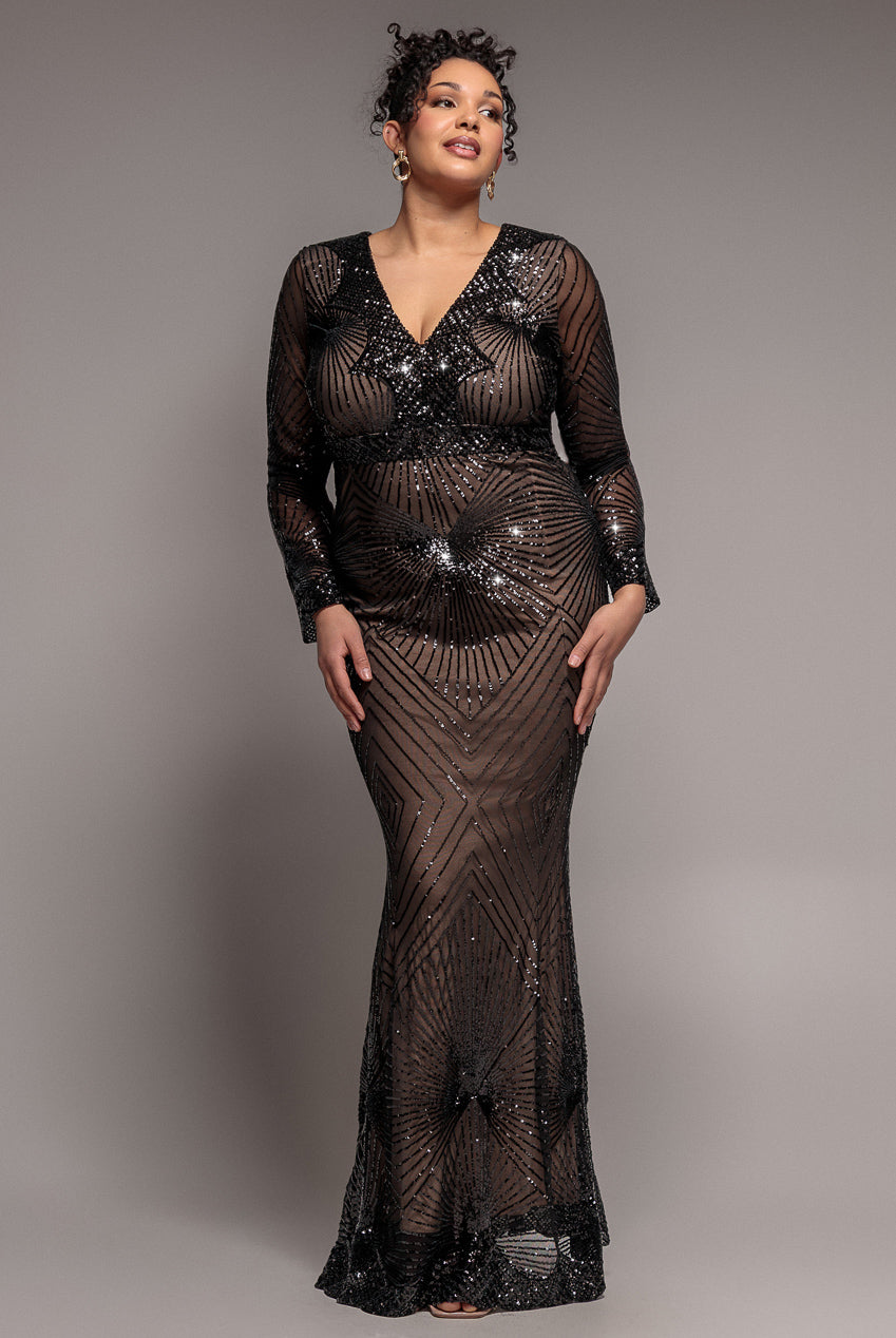 Goddiva Starburst Sequin Maxi Dress - Black | Plus Size Goddiva Starburst Sequin Maxi Dress - Black | Plus Size