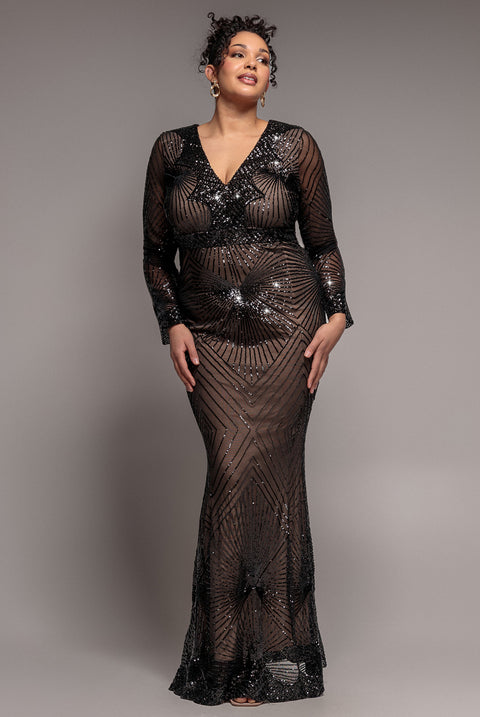 Starburst Sequin Maxi Dress - Black by Goddiva Plus