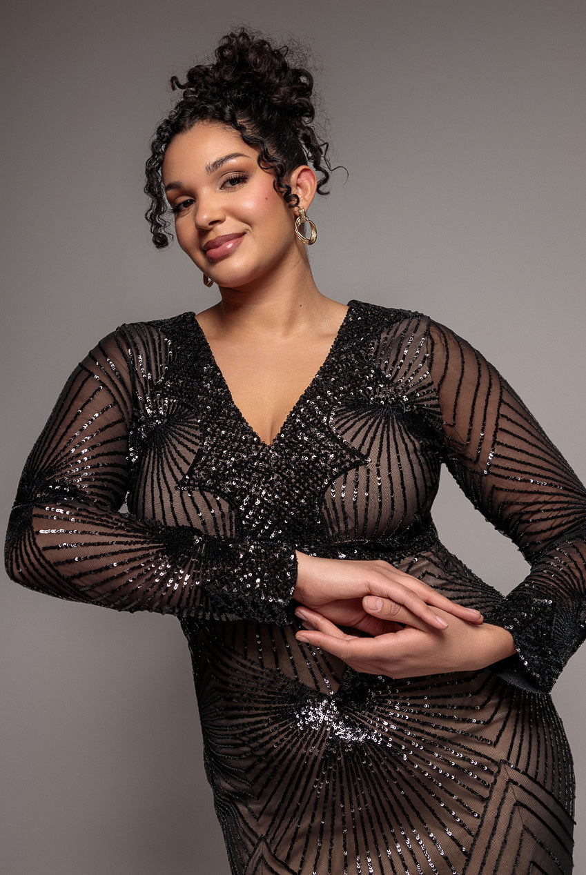 Starburst Sequin Maxi Dress - Black DR1824PLUS