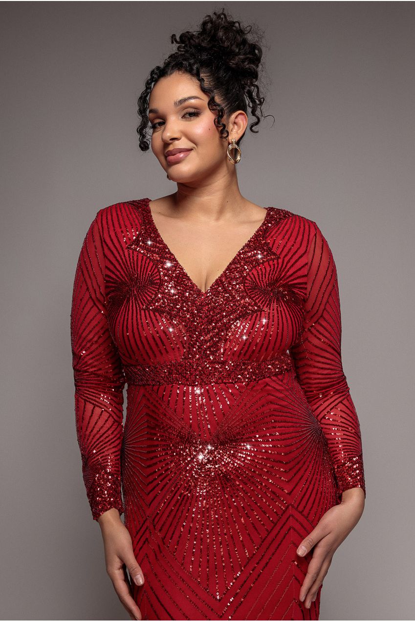 Starburst Sequin Maxi Dress - Red DR1824PLUS