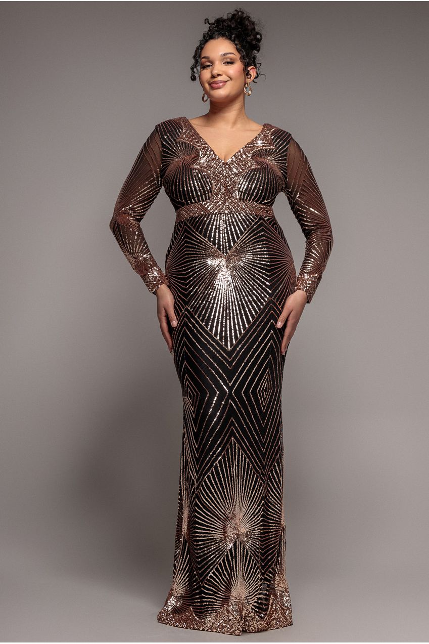 Plus Starburst Sequin Maxi Dress - Rose Gold DR1824PLUS
