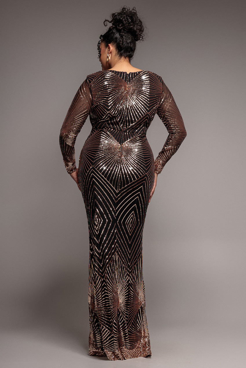Plus Starburst Sequin Maxi Dress - Rose Gold DR1824PLUS