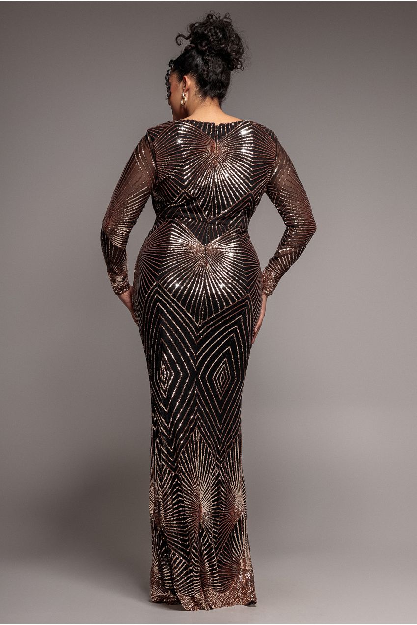 Plus Starburst Sequin Maxi Dress - Rose Gold DR1824PLUS