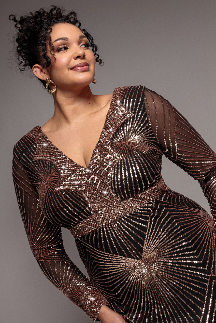 Plus Starburst Sequin Maxi Dress - Rose Gold DR1824PLUS