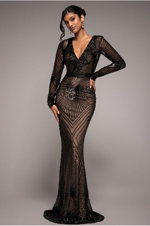 Starburst Sequin Maxi Dress - Black by Goddiva