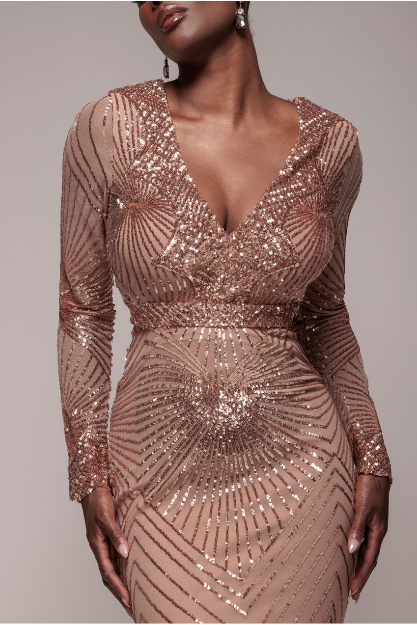 Starburst Sequin Maxi Dress - Champagne DR1824