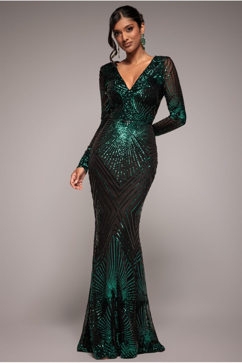 Starburst Effect Maxi Dress - Emerald DR1824