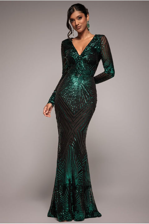 Starburst Effect Maxi Dress - Emerald by Goddiva