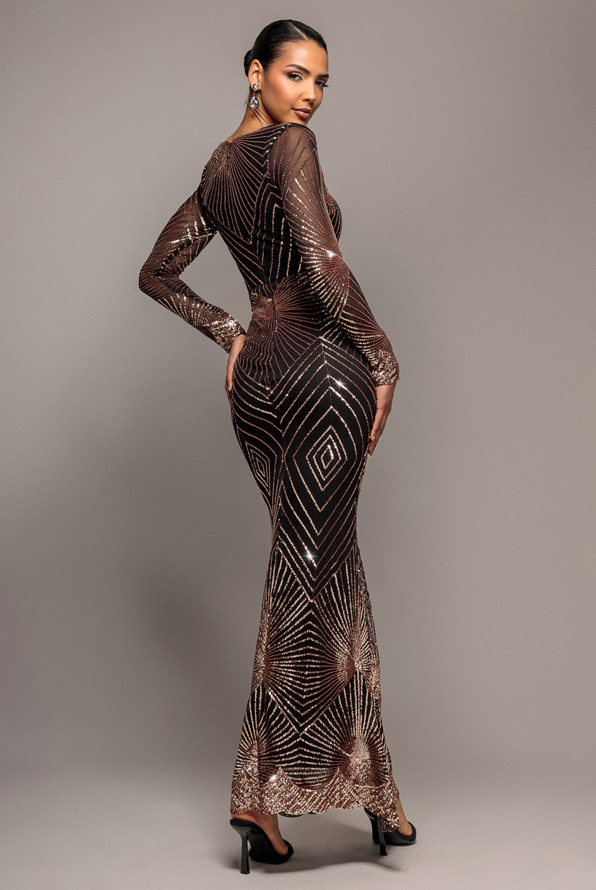 Starburst Sequin Maxi Dress - Rosegold DR1824