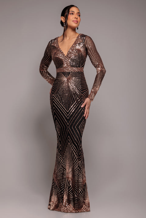 Starburst Sequin Maxi Dress - Rosegold by Goddiva