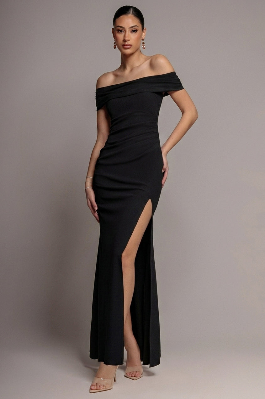 Off The Shoulder Maxi Dress With Split - Black DR1878