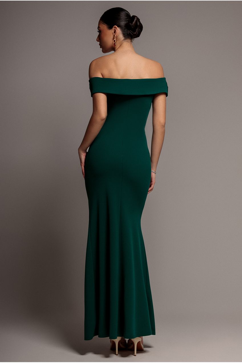Off The Shoulder Maxi Dress With Split - Emerald Green DR1878