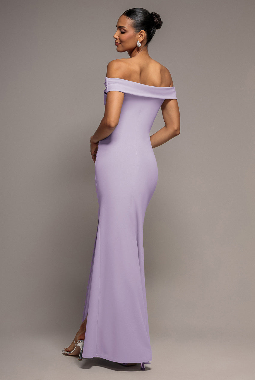 Off The Shoulder Maxi Dress With Split - Lilac DR1878