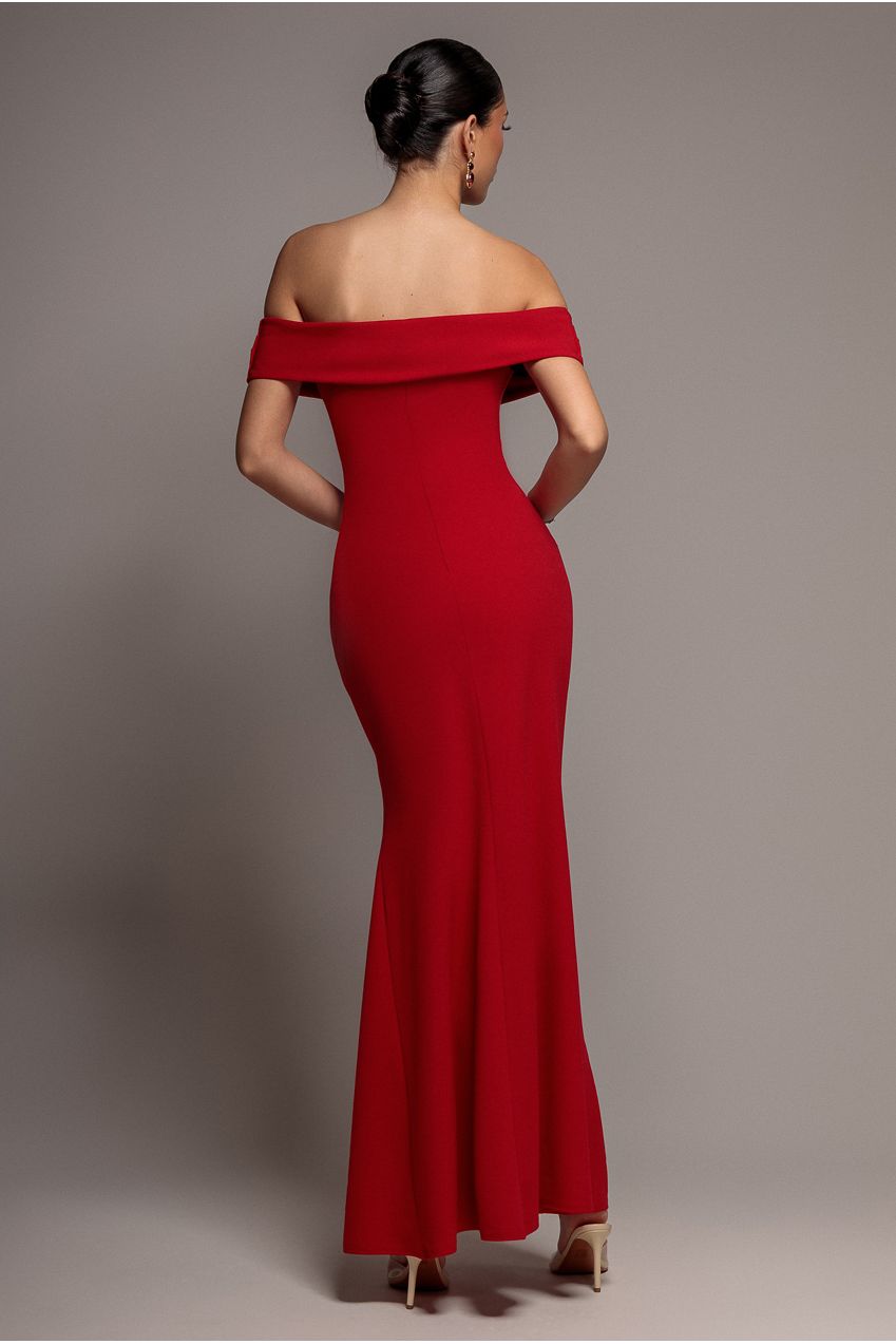 Off The Shoulder Maxi Dress With Split - Red DR1878