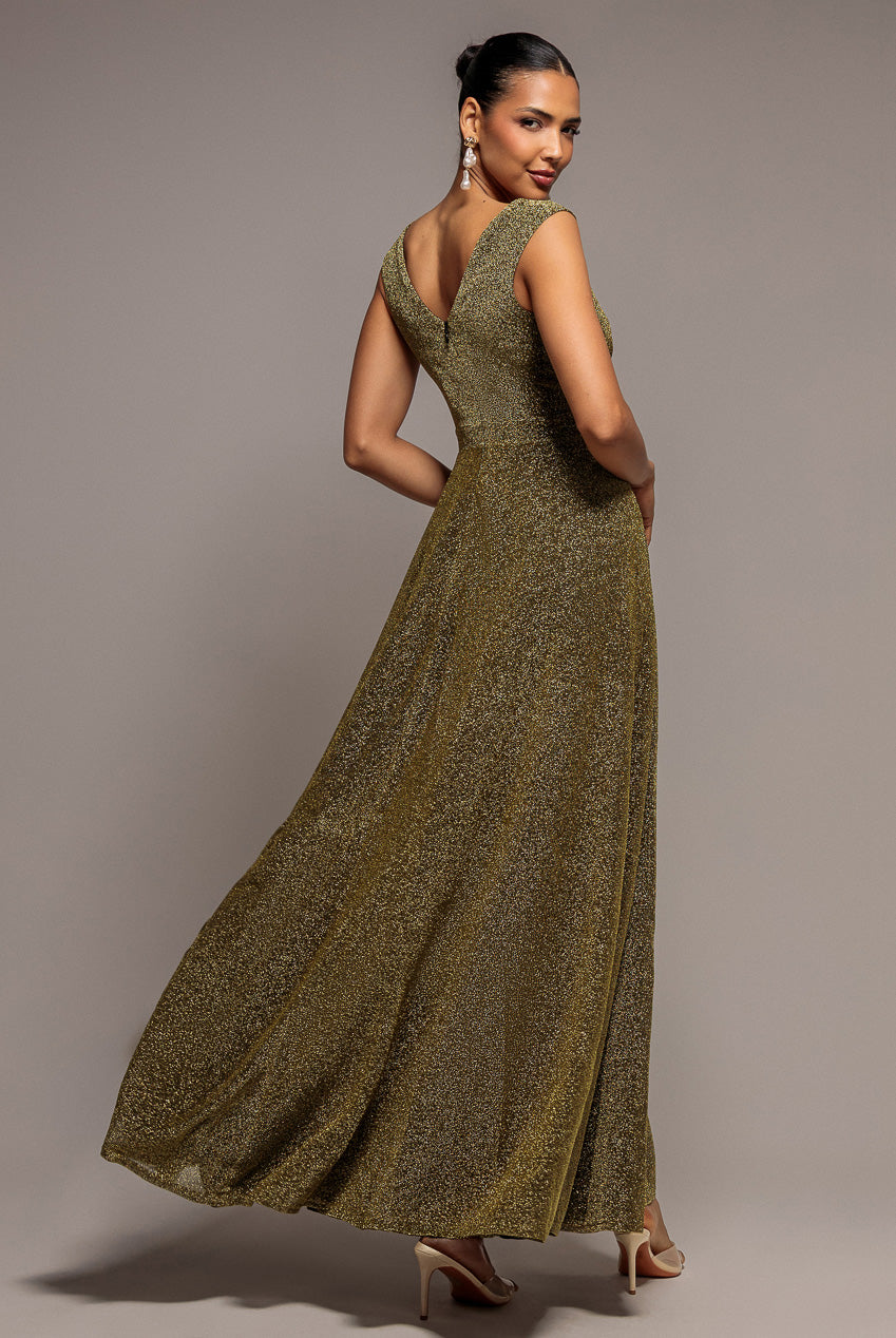 Crossover Lurex Glitter Maxi Dress - Brown DR1886