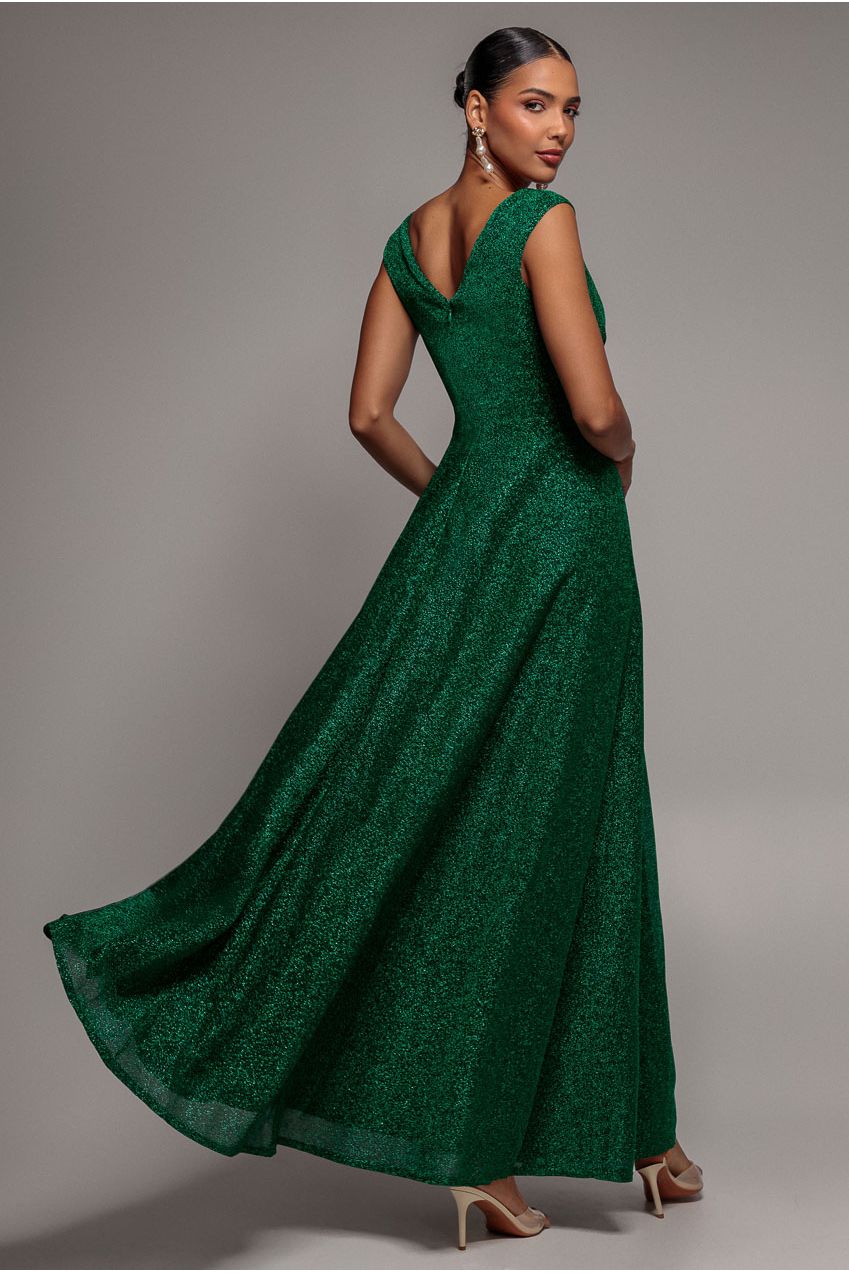 Crossover Lurex Glitter Maxi Dress - Emerald DR1886