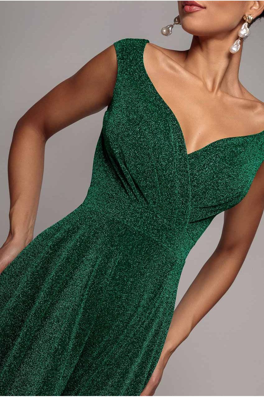 Crossover Lurex Glitter Maxi Dress - Emerald DR1886