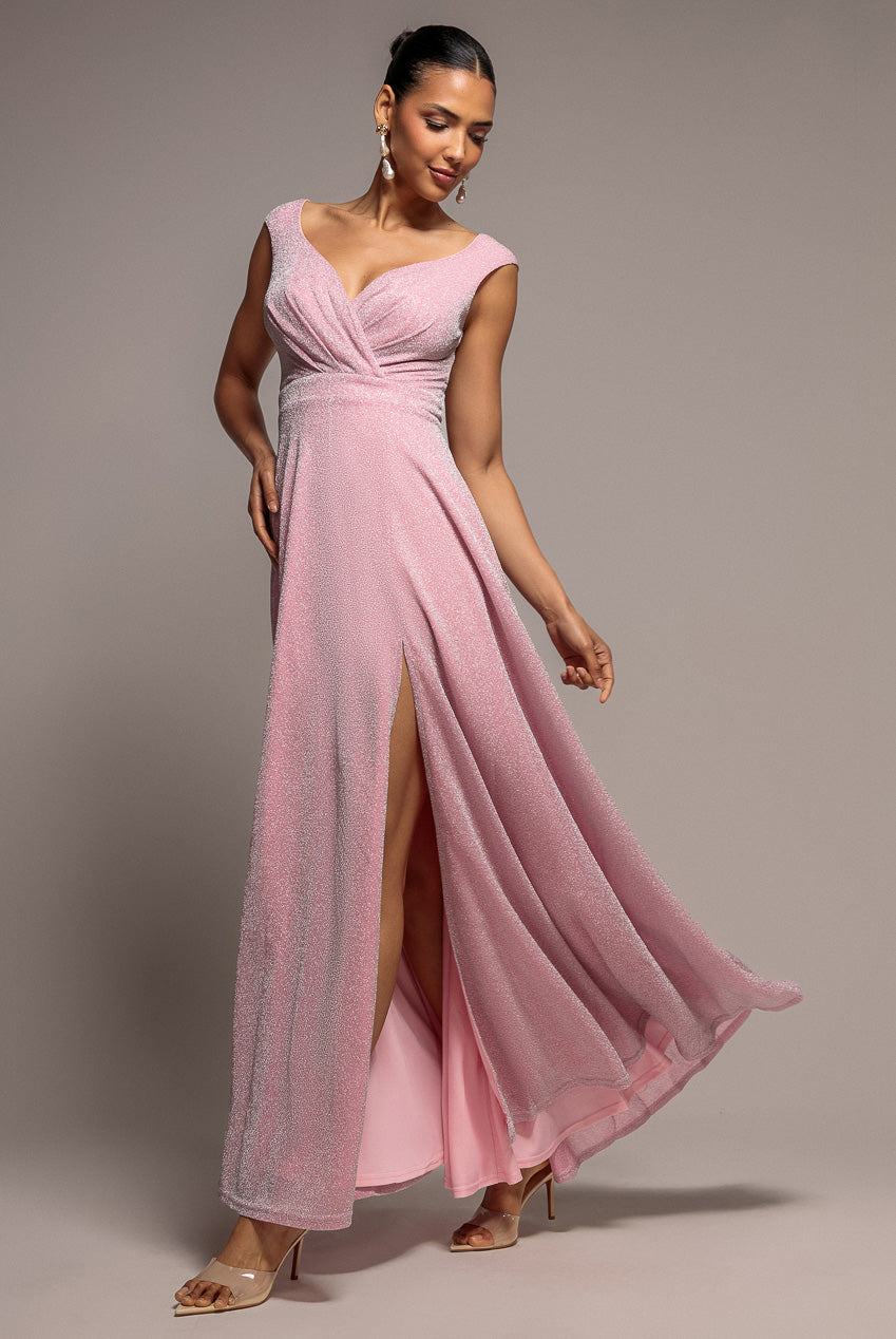 Crossover Lurex Glitter Maxi Dress - Pink DR1886