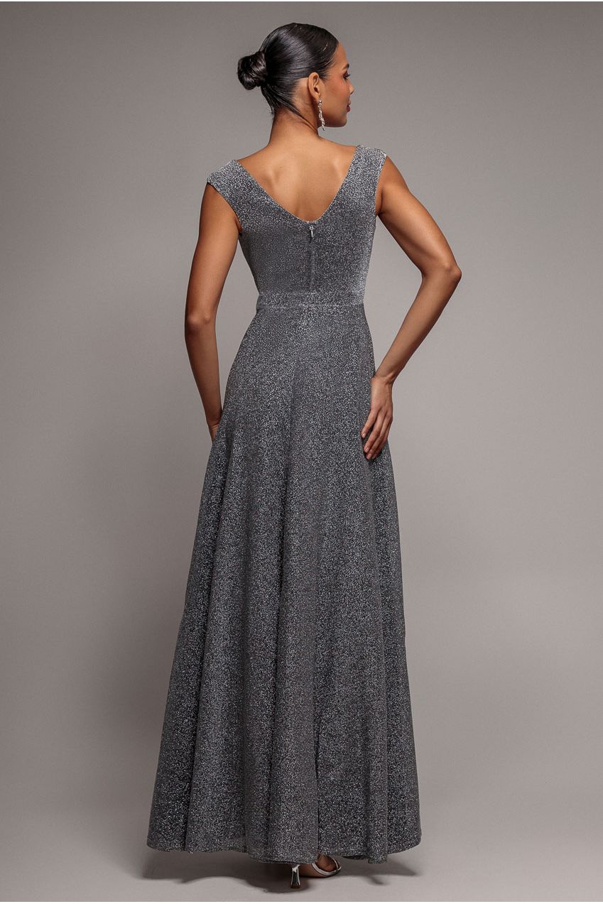 Crossover Lurex Glitter Maxi Dress - Silver DR1886C