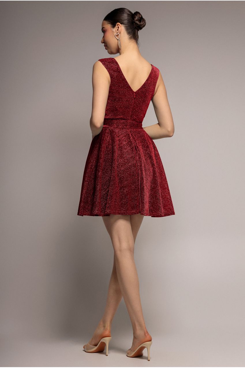 Cross Over Sleeveless Mini Skater Dress - Red DR1891BB