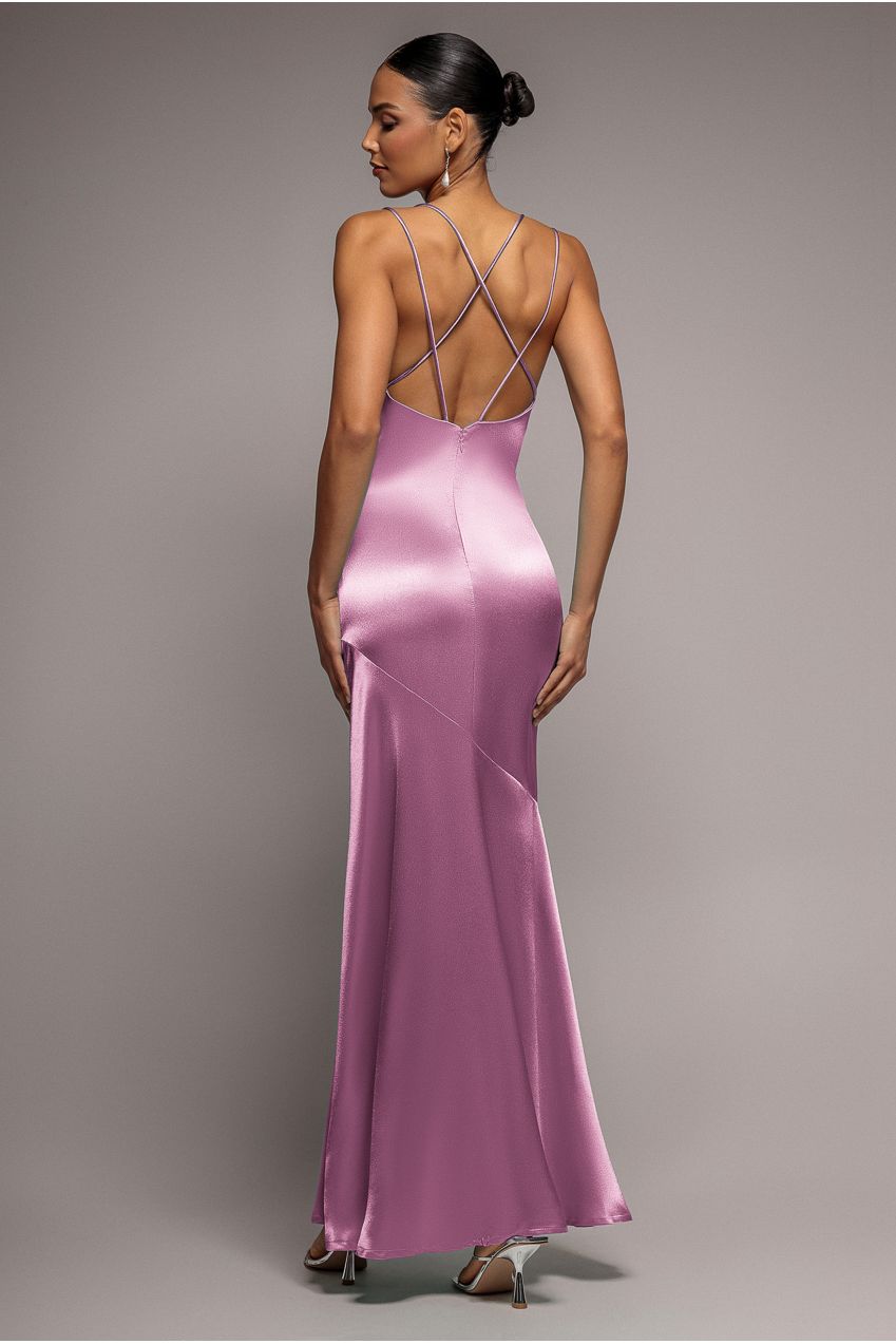 Satin Cowl Neck With Strappy Back Maxi - Pink DR2113QZ