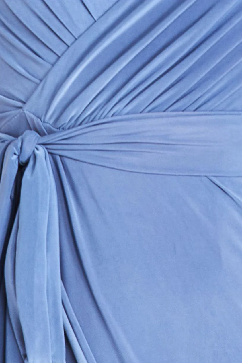 Wrap Front Maxi Slip Dress With Waist Tie-Up - Cloudy Blue DR2250C