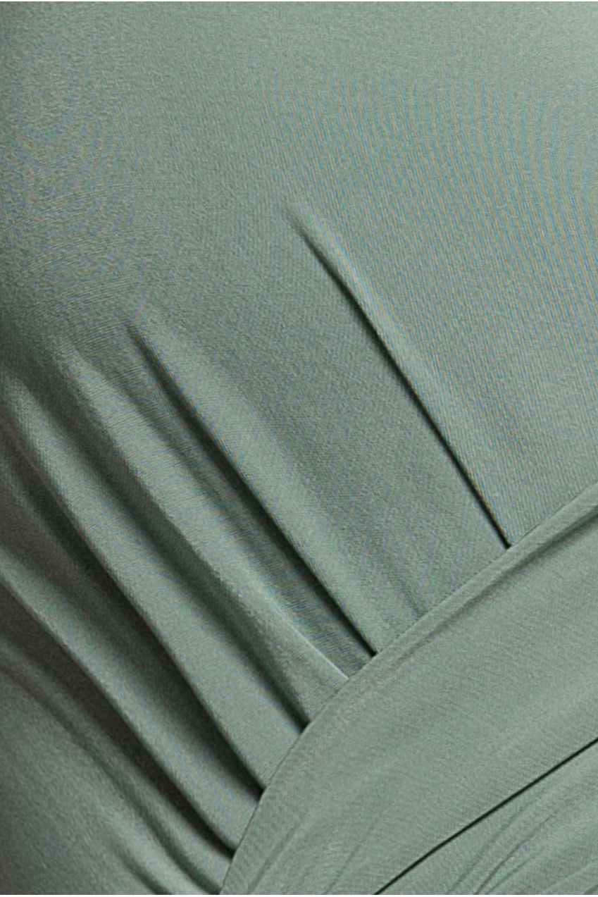 Wrap Front Maxi Slip Dress With Waist Tie-Up - Dark Sage DR2250C