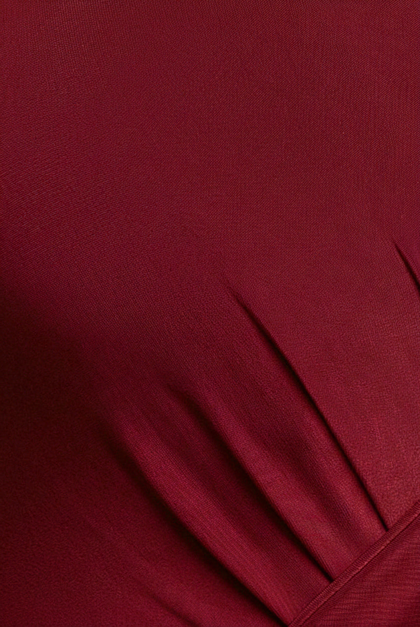 Wrap Front Maxi Slip Dress With Waist Tie-Up - Wine DR2250