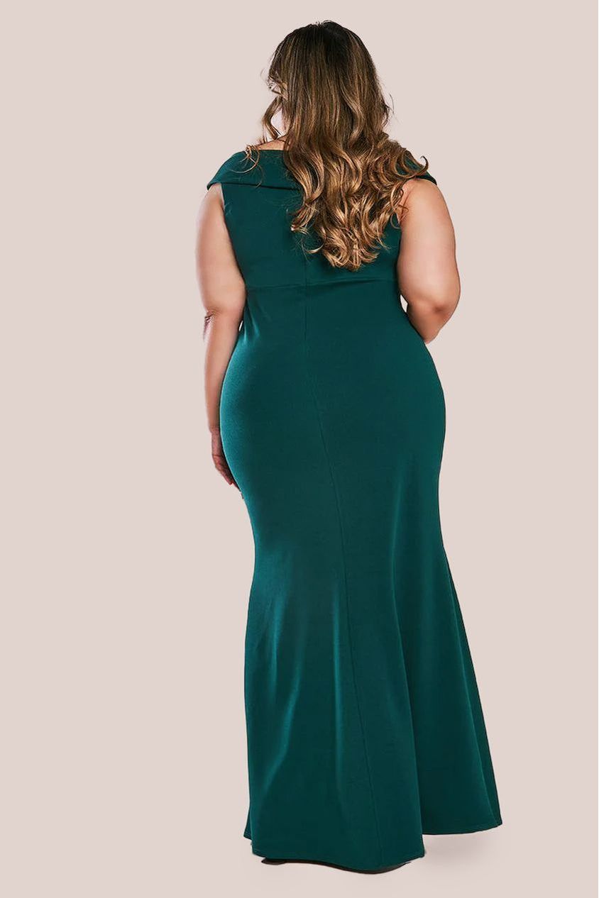 Front Wrap Off The Shoulder Maxi Dress - Emerald DR2290P