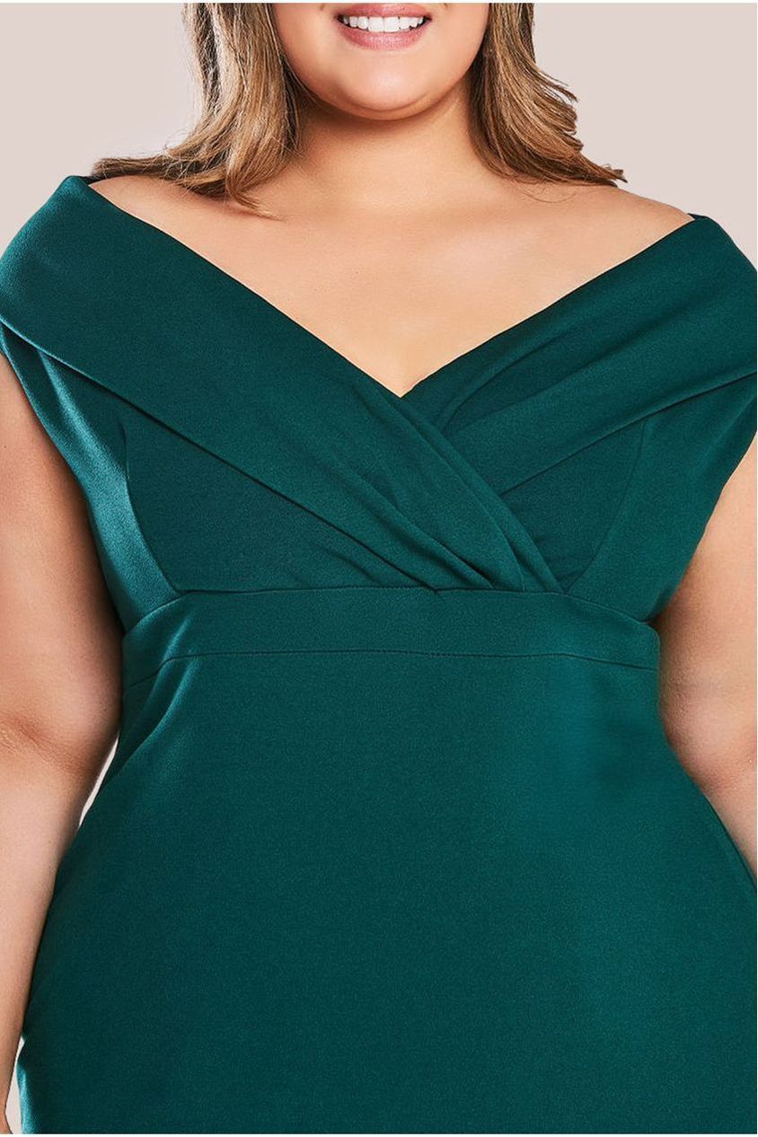 Front Wrap Off The Shoulder Maxi Dress - Emerald DR2290P