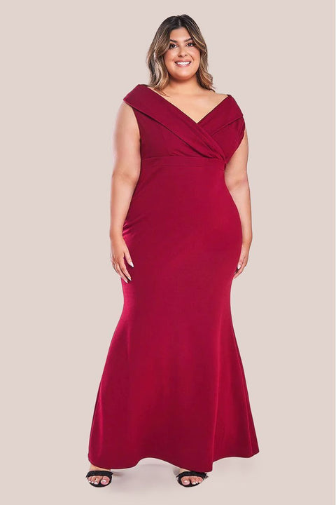 Front Wrap Off The Shoulder Maxi Dress - Wine by Goddiva