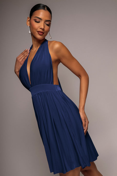 Soft Touch Multiway Skater Mini Dress - Navy Blue by Goddiva