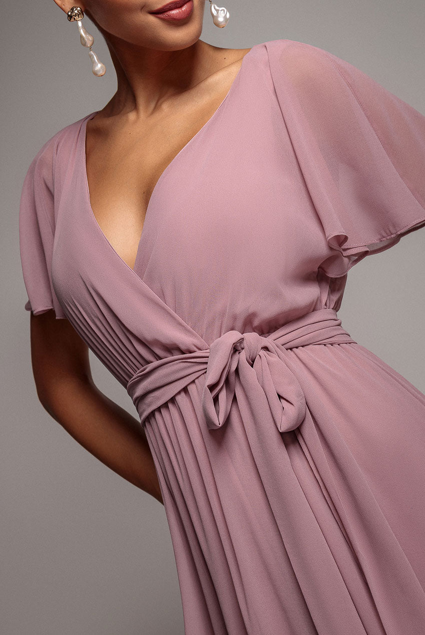 Chiffon Flutter Sleeve Wrap Maxi Dress - Dusk DR2486D