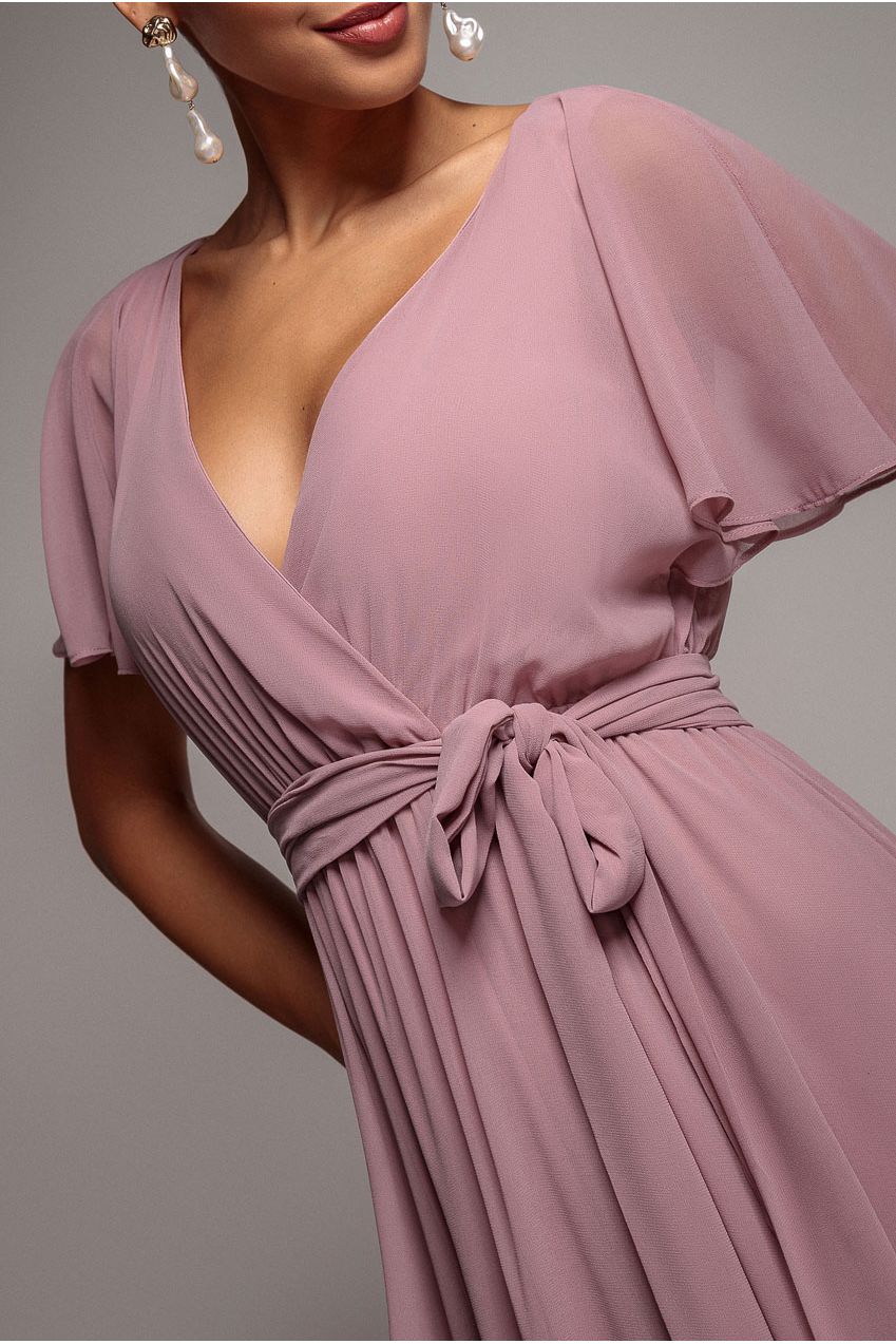 Chiffon Flutter Sleeve Wrap Maxi Dress - Dusk DR2486D