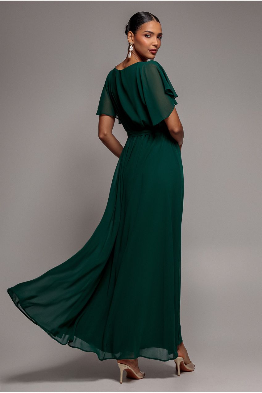 Sustainable Chiffon Flutter Sleeve Wrap Maxi Dress - Green DR2486BBS