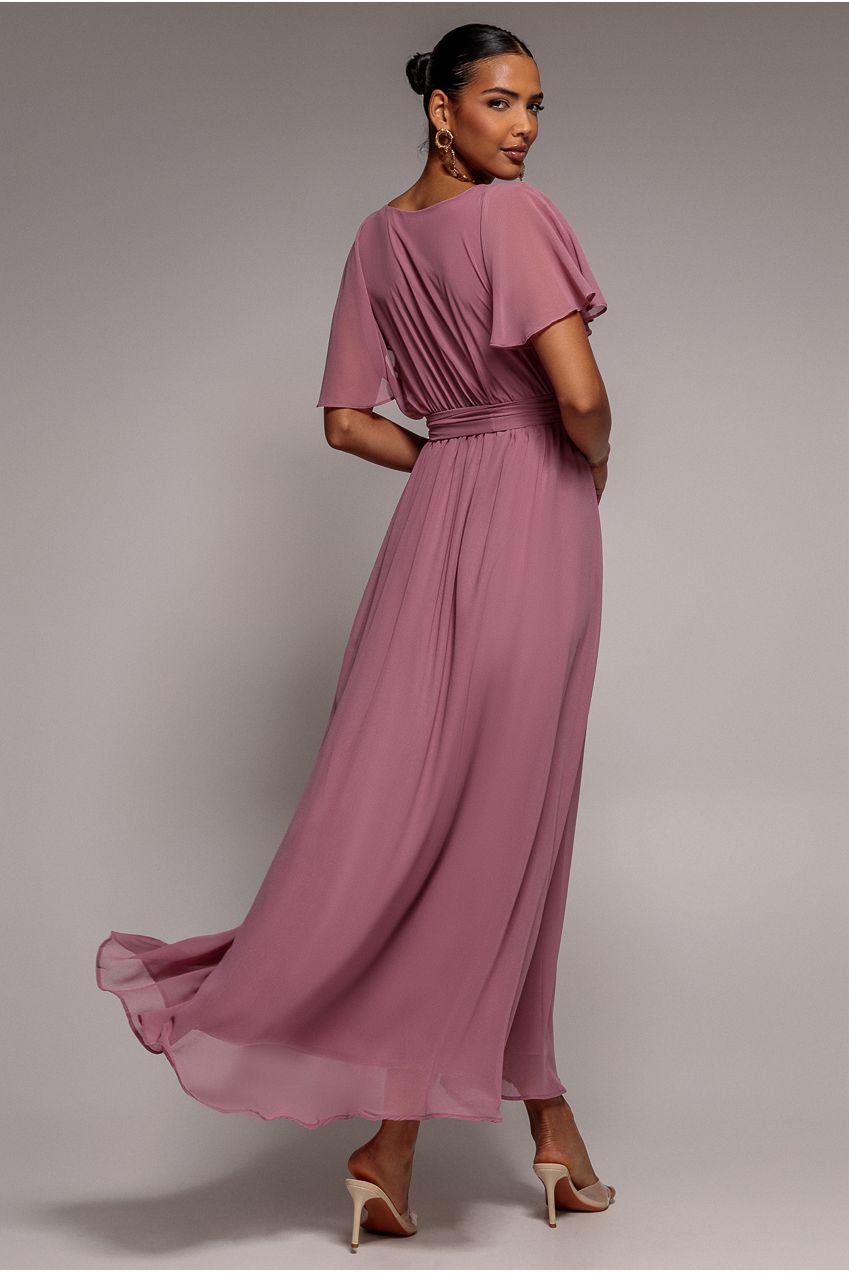 Sustainable Chiffon Flutter Sleeve Wrap Maxi Dress - Lavender DR2486BBS