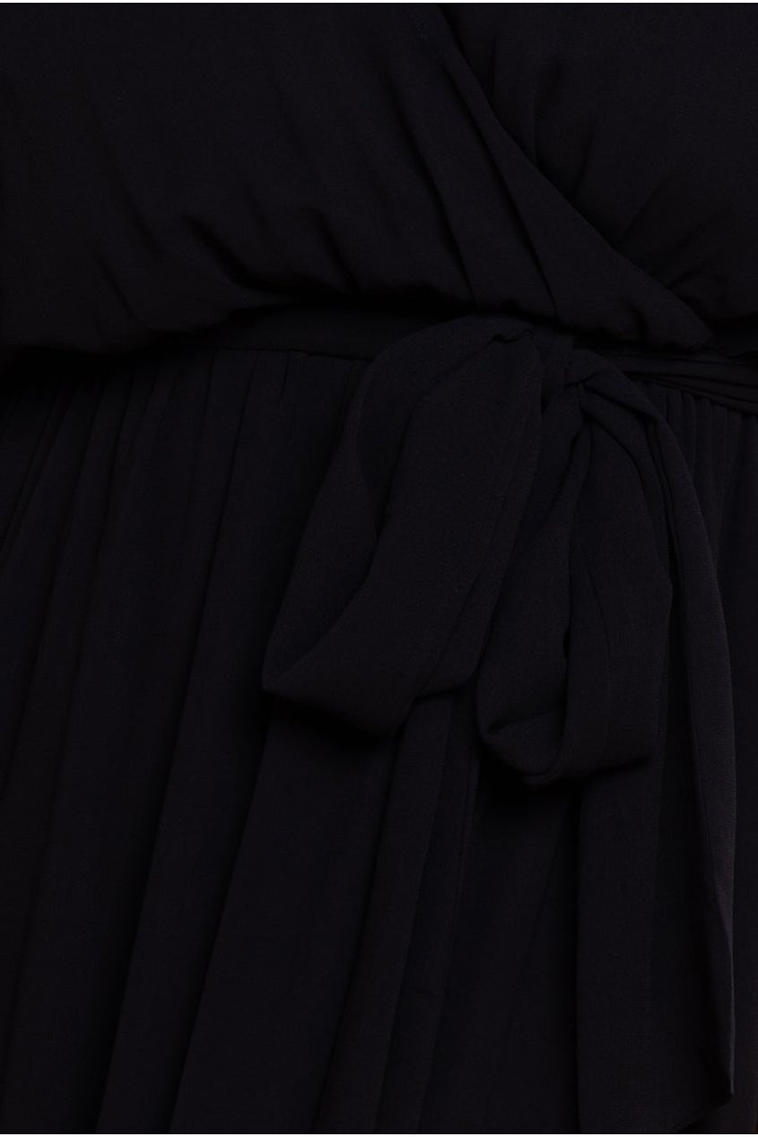 Flutter Sleeve Wrap Maxi Dress - Black DR2486P