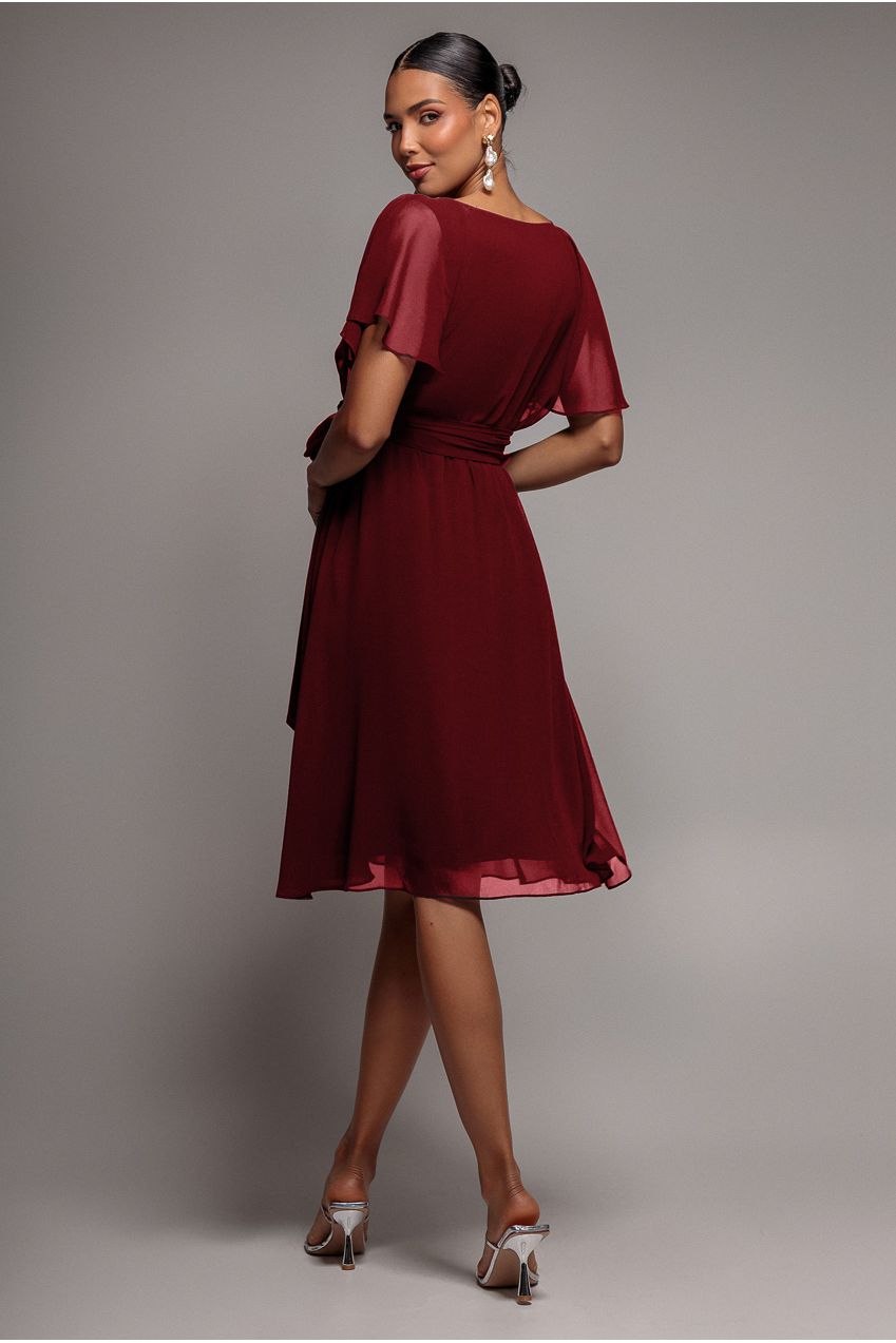 Chiffon Flutter Sleeve Wrap Midi Dress - Berry DR2555B