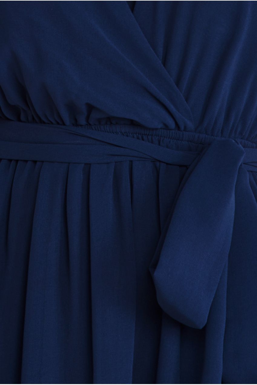 Sustainable Flutter Sleeve Chiffon Wrap Midi Dress - Navy DR2555BBS