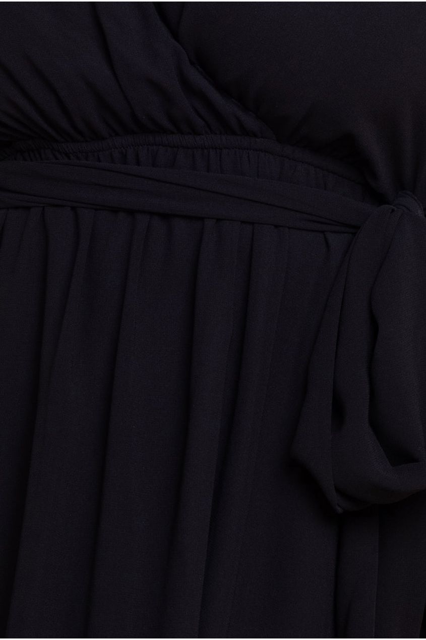 Flutter Sleeve Wrap Midi Dress - Black DR2555P