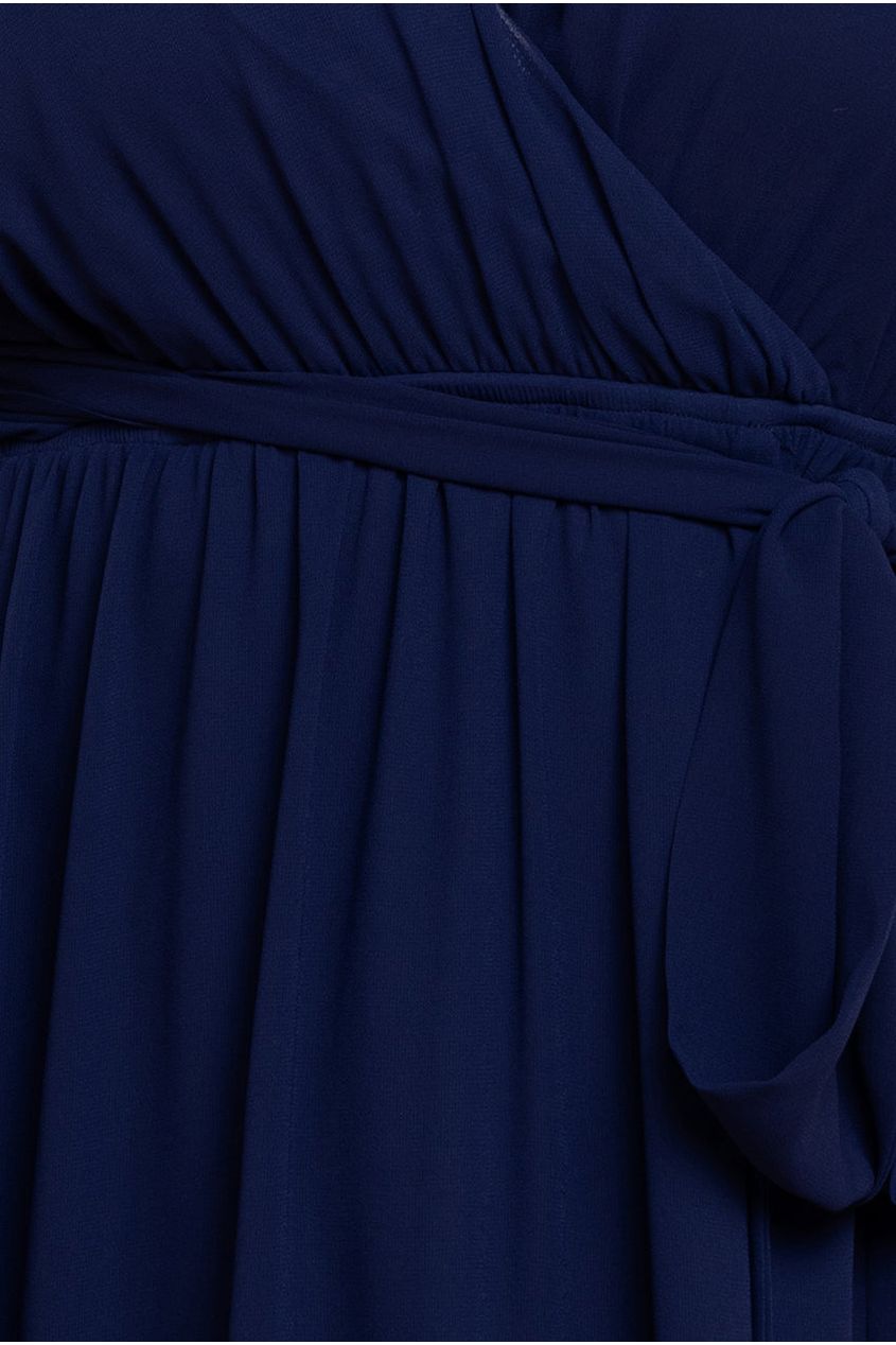 Flutter Sleeve Wrap Midi Dress - Navy Blue DR2555P