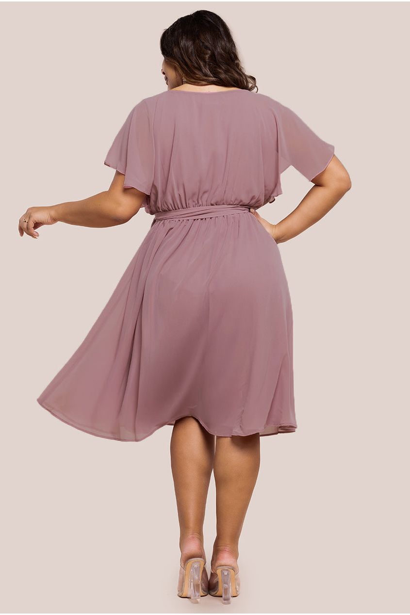 Flutter Sleeve Wrap Midi Dress - Lavender DR2555P