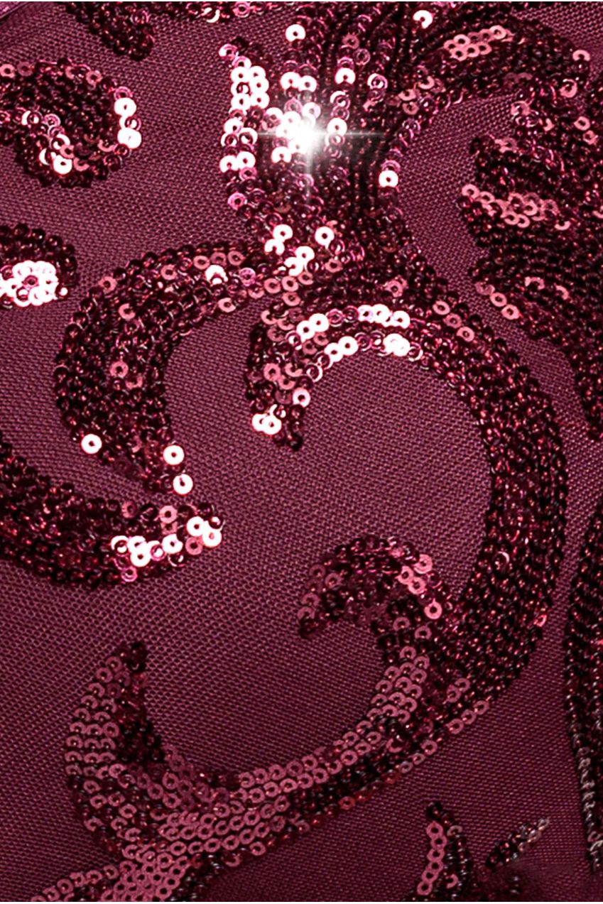 Embroidered Sequin & Mesh Maxi Dress - Burgundy DR2558PLUS