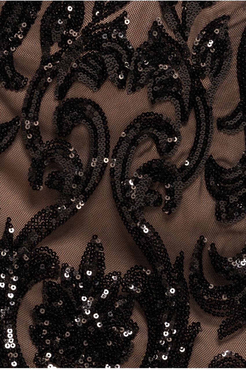 Embroidered Sequin & Mesh Maxi Dress - Black DR2558