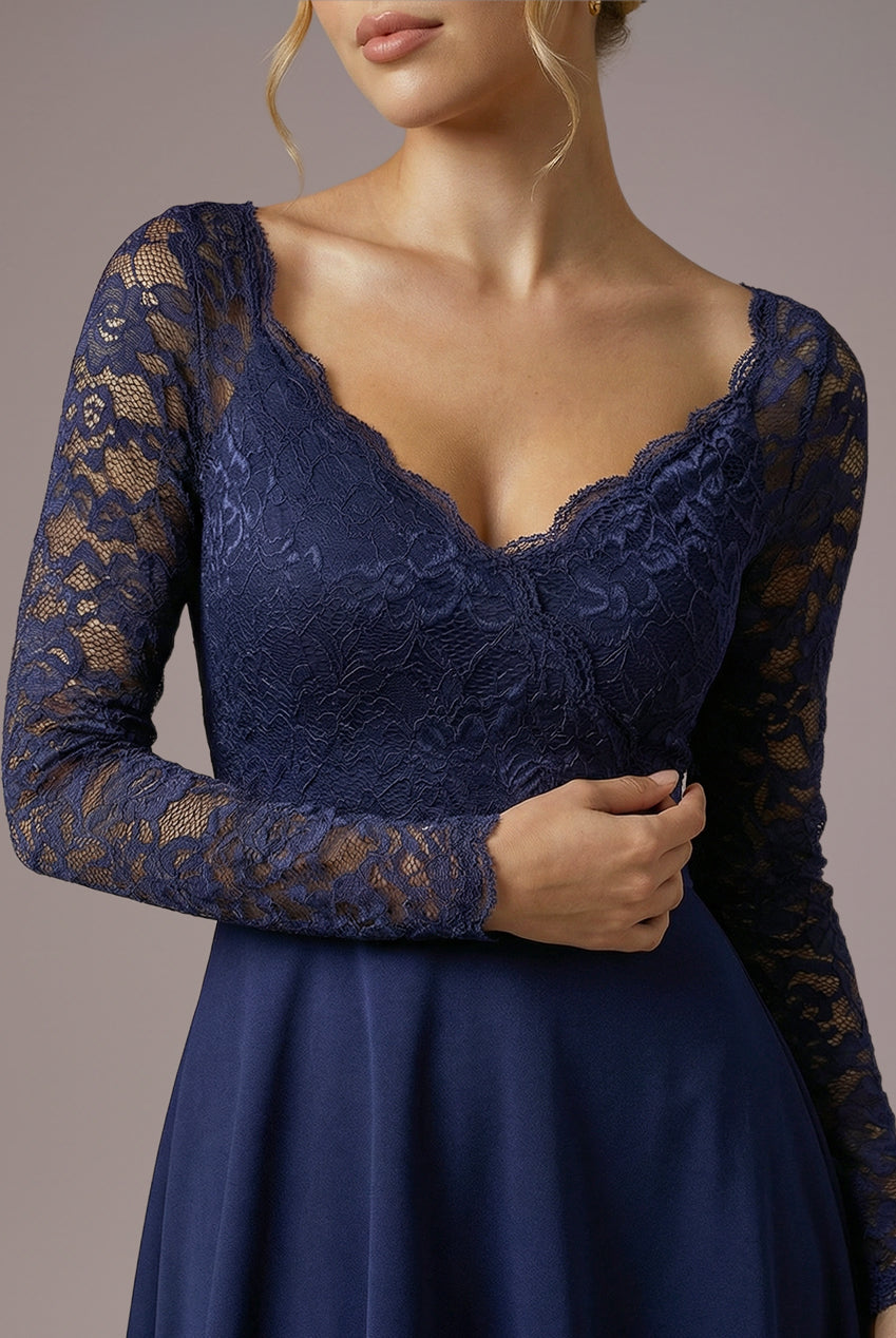Off The Shoulder Lace Skater Mini Dress - Navy Blue DR2563C