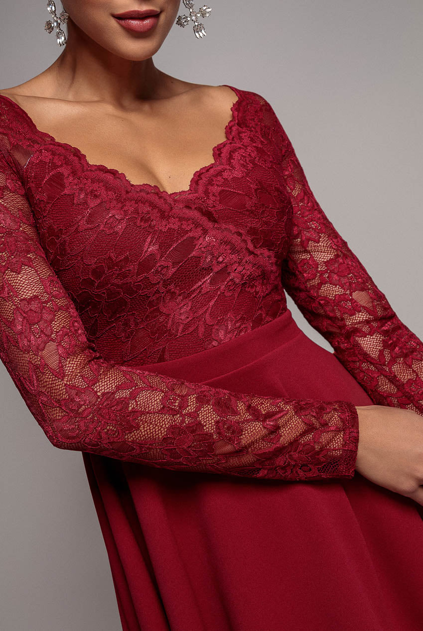 Off The Shoulder Lace Skater Mini Dress - Wine DR2563C