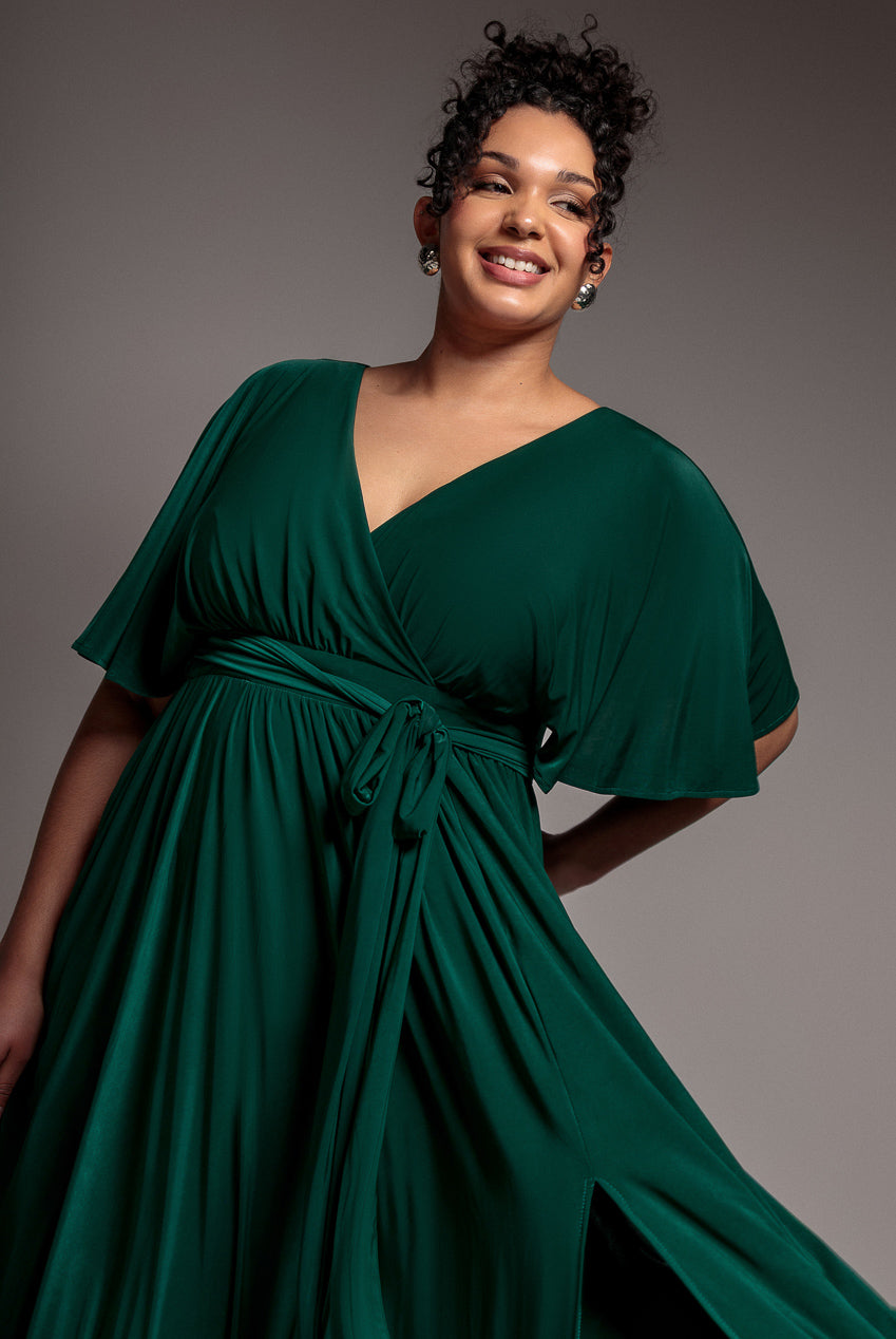 Wrap Front Maxi With Flutter Sleeves - Botanical Green DR2565P