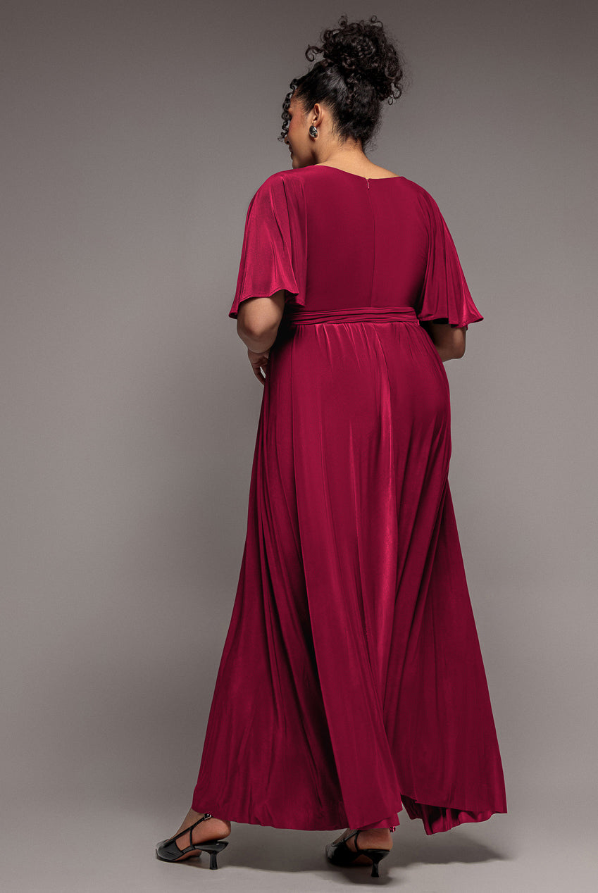 Wrap Front Maxi With Flutter Sleeves - Berry DR2565P
