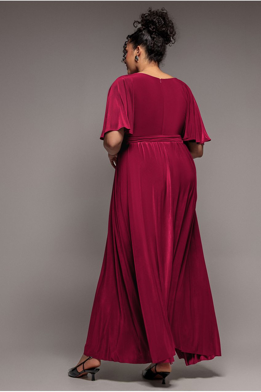 Wrap Front Maxi With Flutter Sleeves - Berry DR2565P